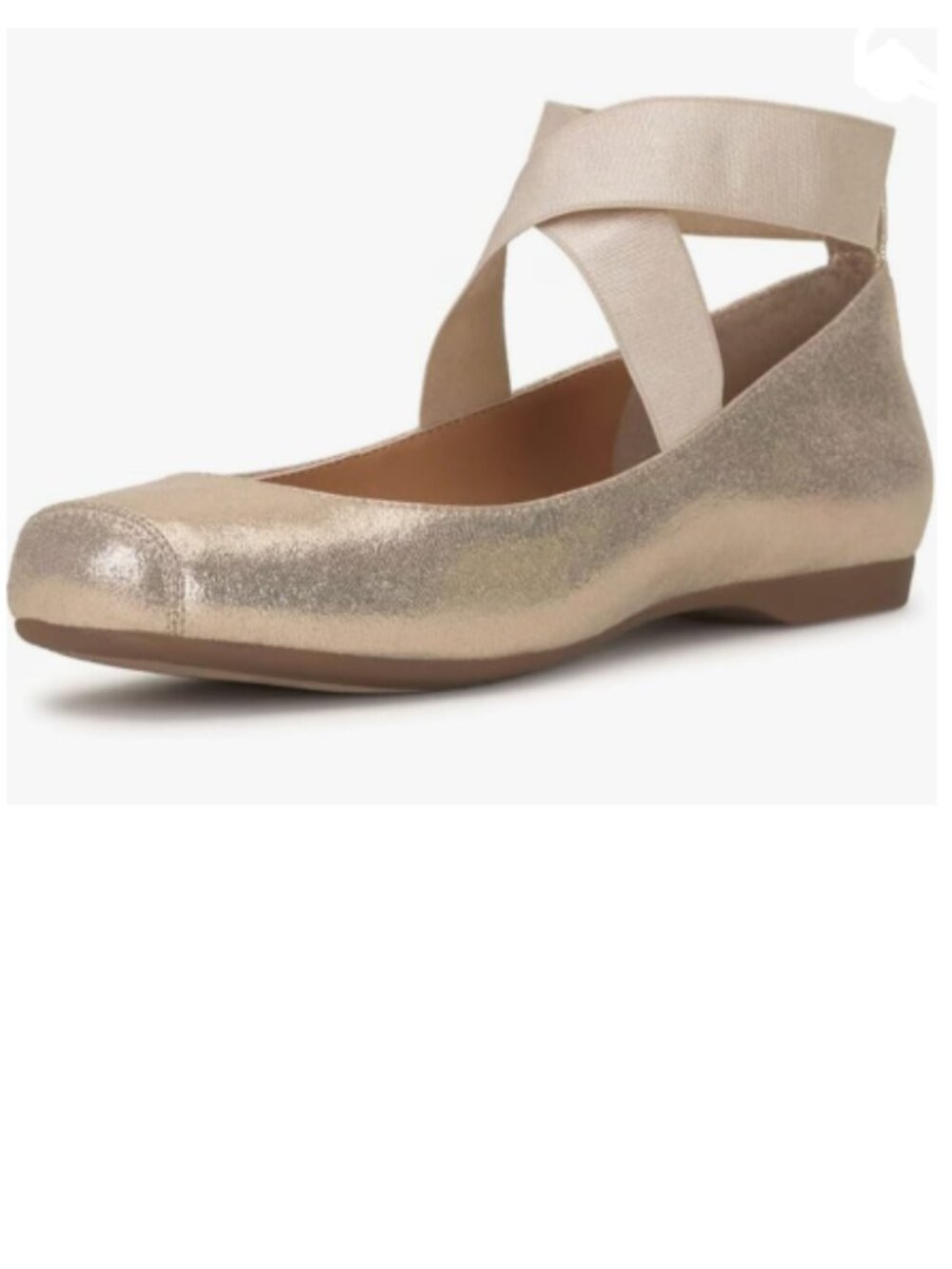 miss left Gold Stretchy Crisscross Strap Ballerina Flats Square Toe Slip On Shoe